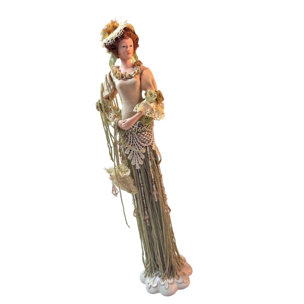 Vintage Victorian Lady Porcelain Figurine Doll Tassel Dress Edwardian‎ Decor